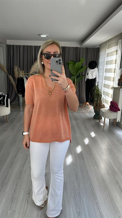 YARIM KOL, SİMLİ, V YAKA TURUNCU TRİKO