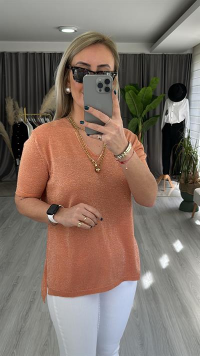 YARIM KOL, SİMLİ, V YAKA TURUNCU TRİKO