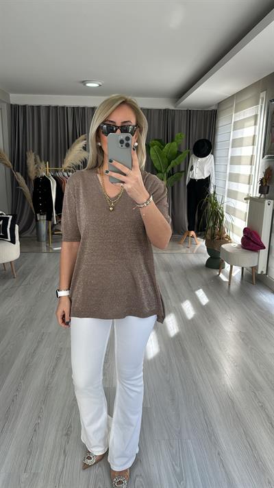 YARIM KOL, SİMLİ, V YAKA VİZON TRİKO