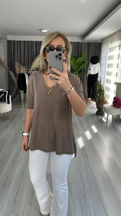 YARIM KOL, SİMLİ, V YAKA VİZON TRİKO