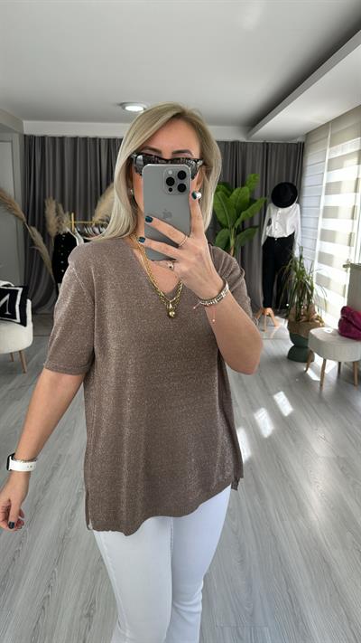 YARIM KOL, SİMLİ, V YAKA VİZON TRİKO