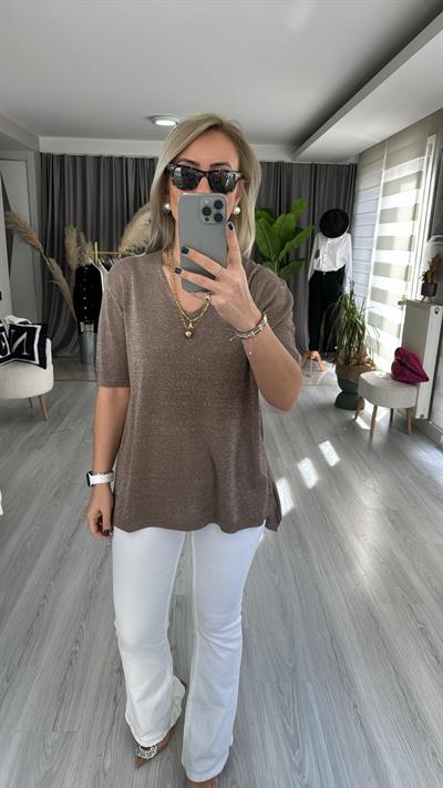 YARIM KOL, SİMLİ, V YAKA VİZON TRİKO