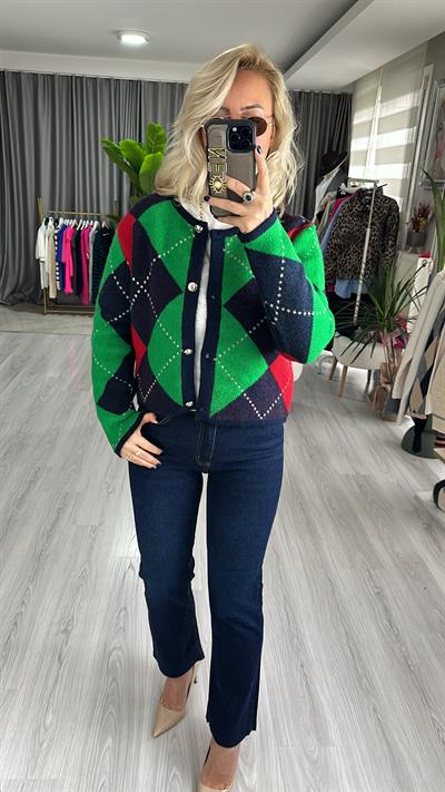 YEŞİL LACİVERT BAKLAVA DESENLİ HIRKA