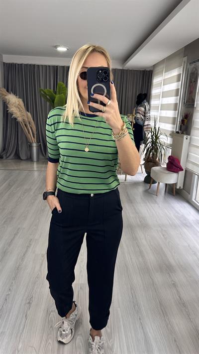YEŞİL LACİVERT ÇİZGİLİ MERSERİZE TRİKO
