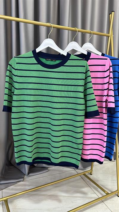 Yeşil Lacivert Çizgili Merserize Triko