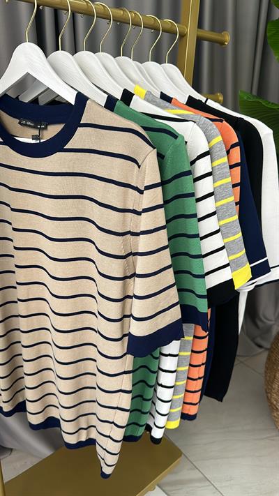 YEŞİL LACİVERT ÇİZGİLİ MERSERİZE TRİKO