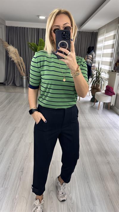 YEŞİL LACİVERT ÇİZGİLİ MERSERİZE TRİKO