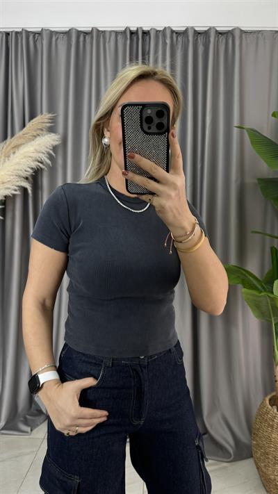 YIKAMA EFEKTLİ ANTRASİT TİŞÖRT