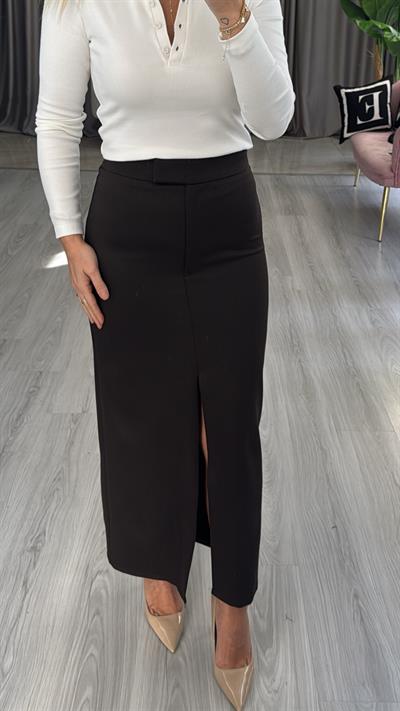 Yırtmaçlı Acı Kahve Midi Kalem Etek