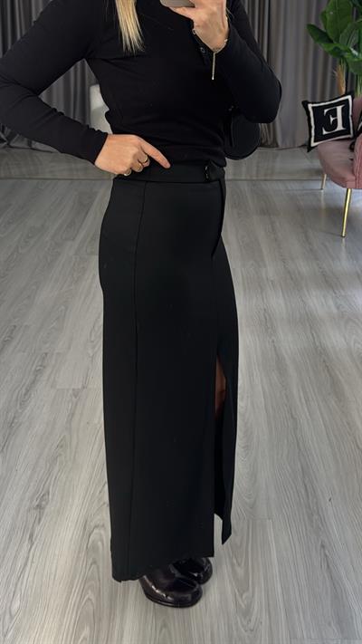 Yırtmaçlı Siyah Midi Kalem Etek
