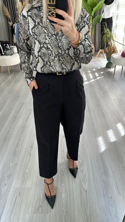 YÜKSEK BEL İTHAL KUMAŞ SİYAH PANTOLON