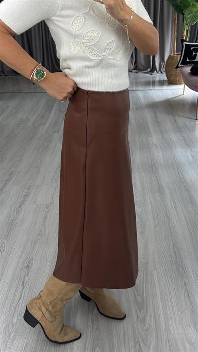 Yumuşacık Taba Midi Boy Deri Etek