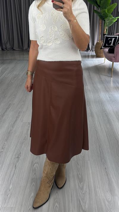 Yumuşacık Taba Midi Boy Deri Etek