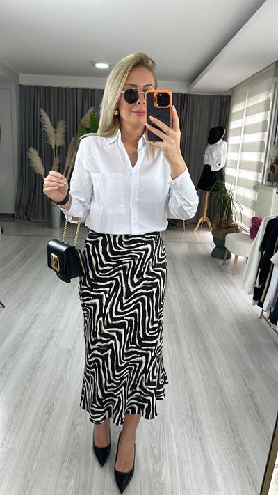 ZEBRA DESEN, SİYAH SATEN VEREV ETEK