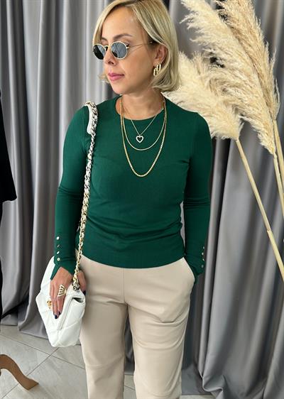 Zümrüt Bisiklet Yaka Kolu Droplu Triko