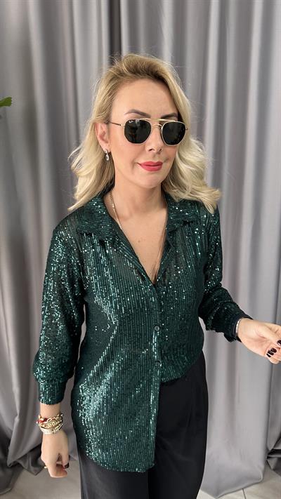 ZÜMRÜT YEŞİLİ PAYETLİ GÖMLEK