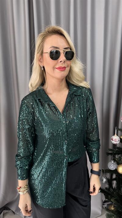 ZÜMRÜT YEŞİLİ PAYETLİ GÖMLEK