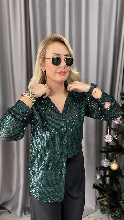 ZÜMRÜT YEŞİLİ PAYETLİ GÖMLEK