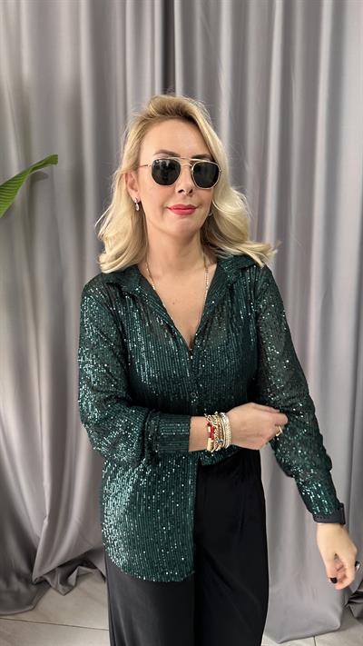 ZÜMRÜT YEŞİLİ PAYETLİ GÖMLEK