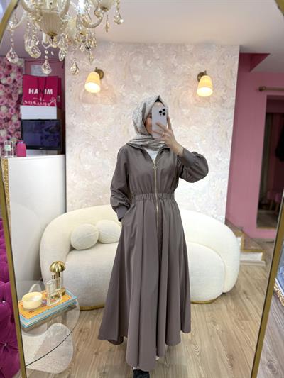 Fermuarlı Elbise-Camel