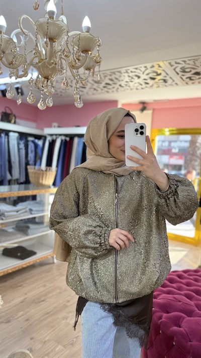 Jakar Balon Form İnce Bomber Ceket Gold