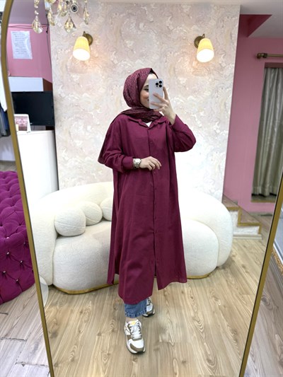 Natural Keten Tunik-Bordo