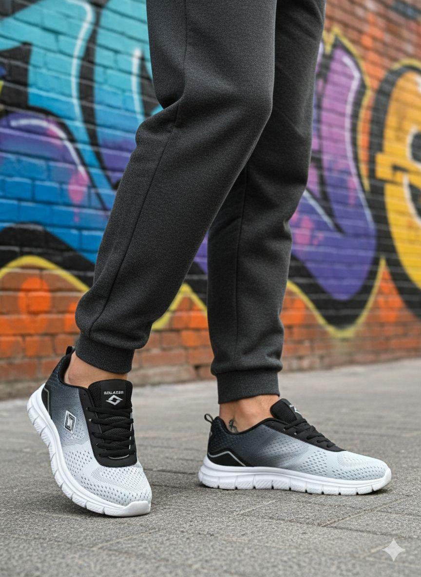 Erkek Siyah Beyaz Triko Ortopedik Sneaker 063
