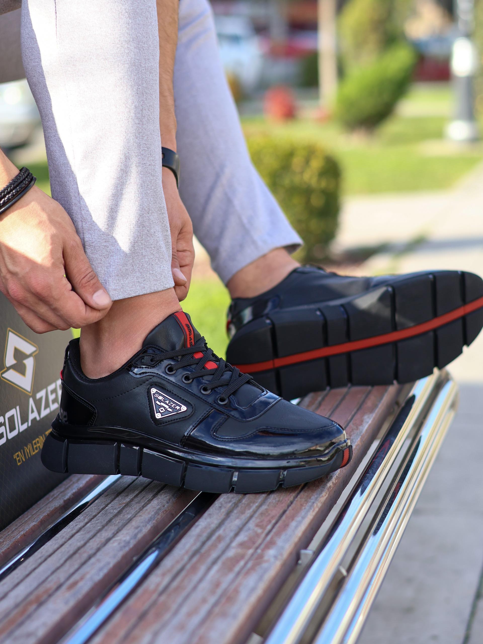 Erkek Siyah Ortopedik Kaymaz Taban Günlük Sneaker 062