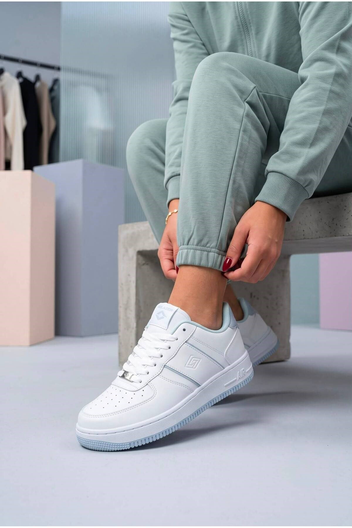 Kadın Beyaz Mavi Sneaker Günlük Yürüyüş Spor Ayakkabı 067-K Beyaz-Mavi