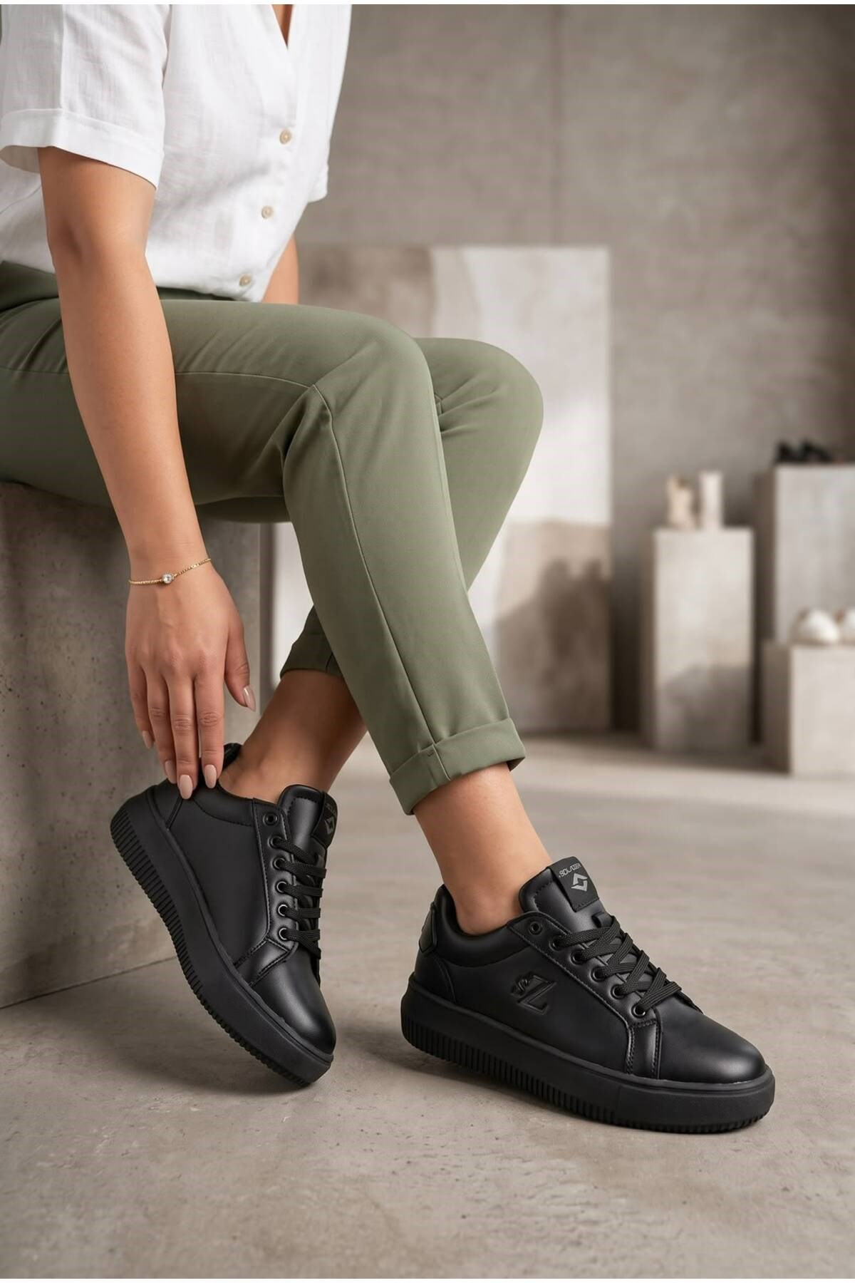 Kadın Siyah Sneaker Günlük Spor Ayakkabı 068 Siyah