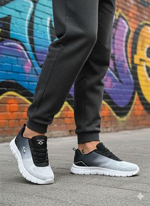 Erkek Siyah Beyaz Triko Ortopedik Sneaker 063