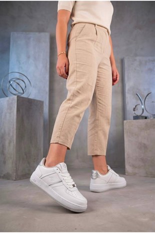 Kadın Beyaz Gümüş Sneaker Günlük Yürüyüş Spor Ayakkabı 067-K Beyaz-Gümüş