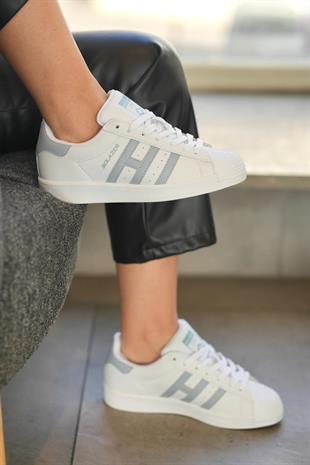 Kadın Siyah Beyaz Çizgi Detaylı Ortopedik Sneaker 059-K