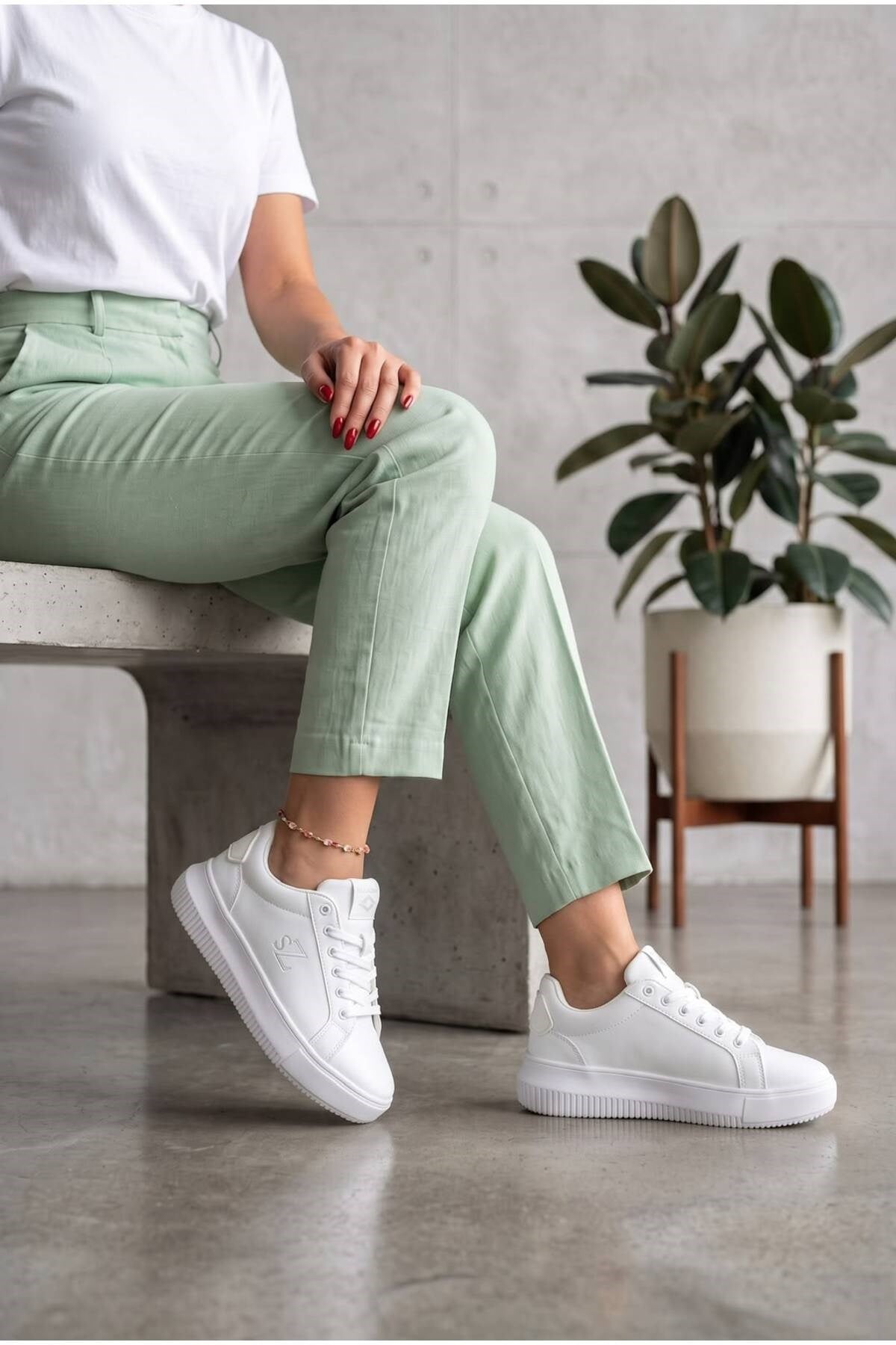 Kadın Beyaz Sneaker Günlük Spor Ayakkabı 068 Beyaz