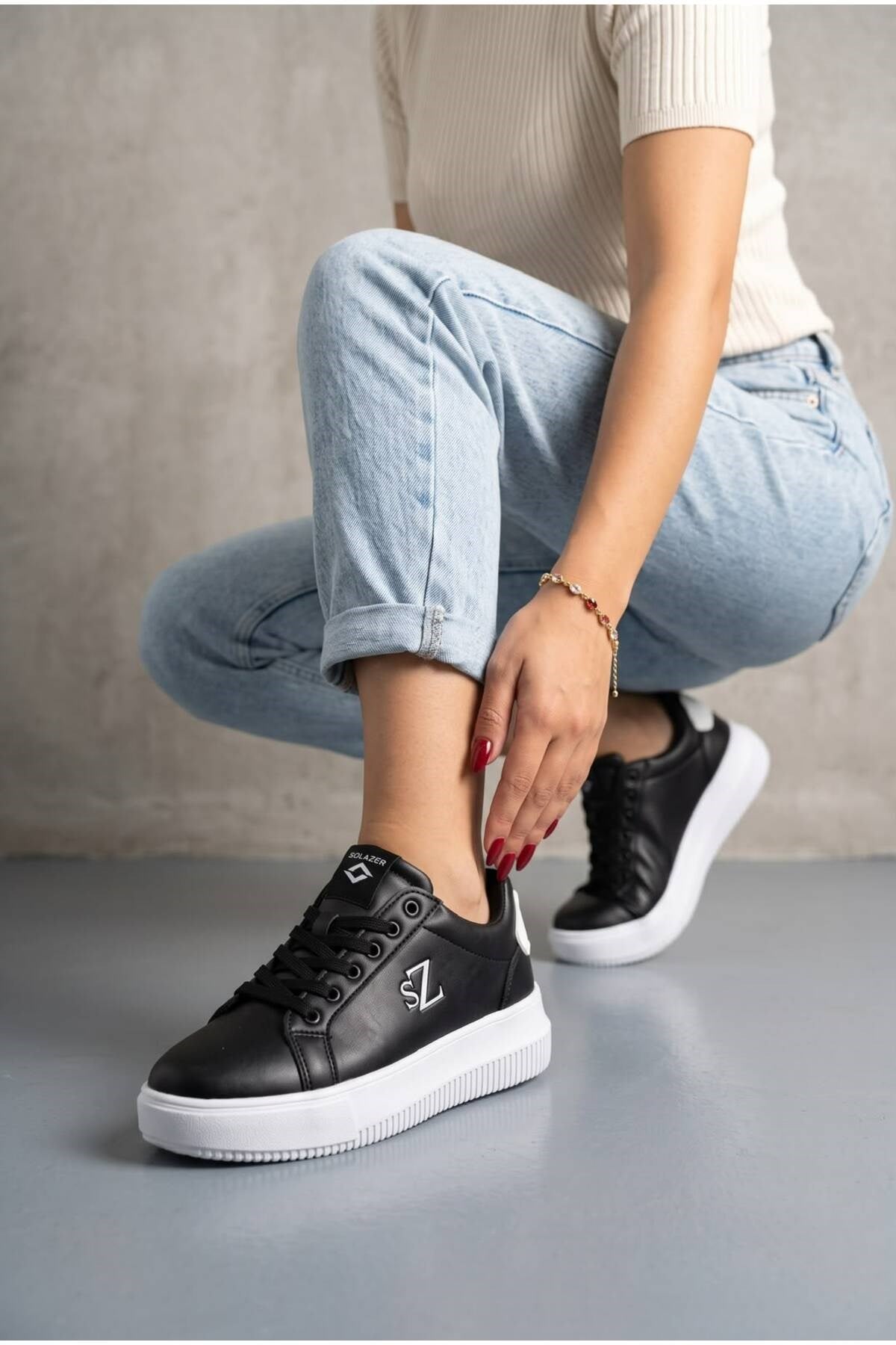 Kadın Siyah Beyaz Sneaker Günlük Spor Ayakkabı 068 Siyah-Beyaz