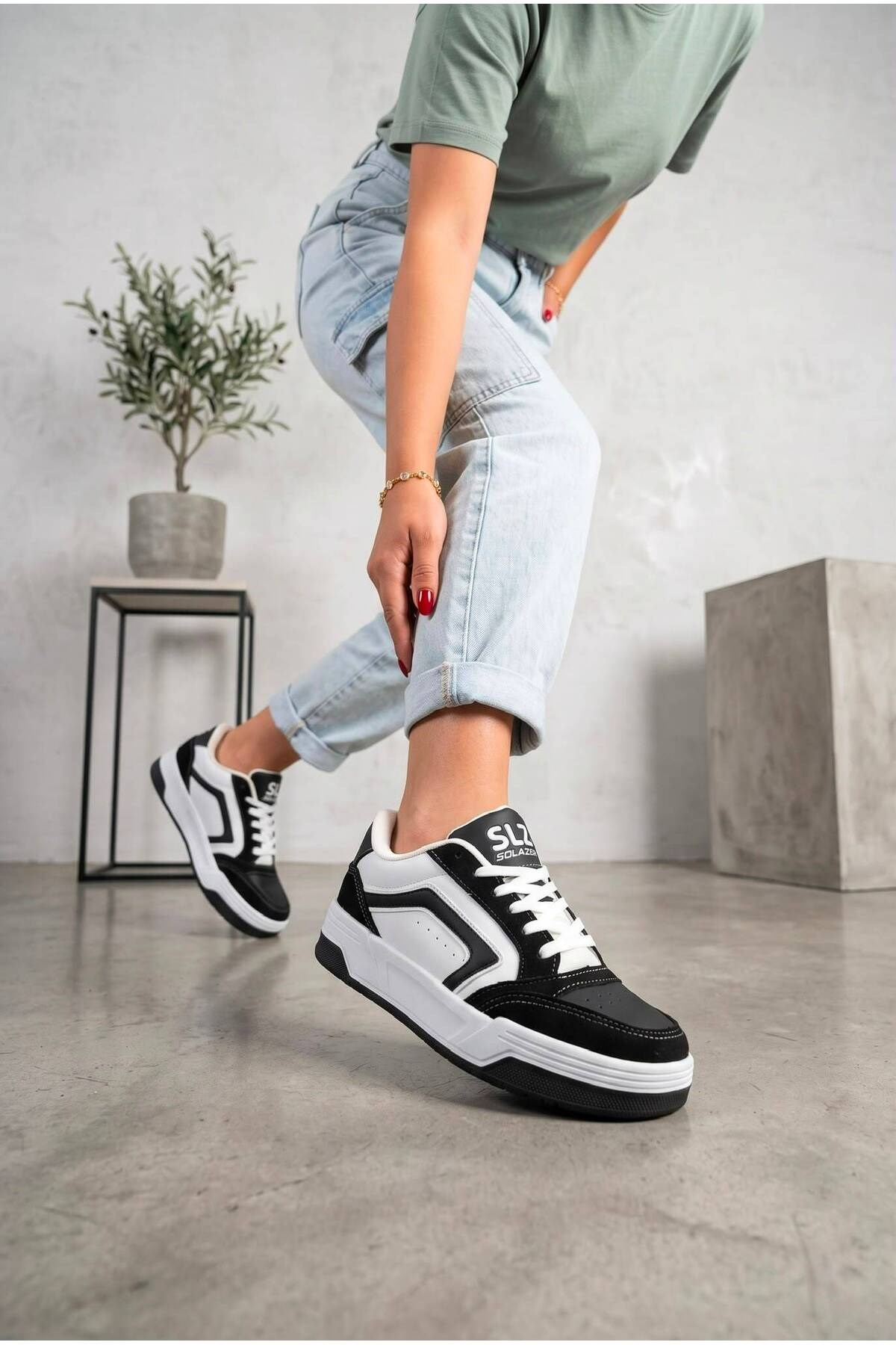 Kadın Siyah Beyaz Sneaker Günlük Spor Ayakkabı 070 Siyah-Beyaz