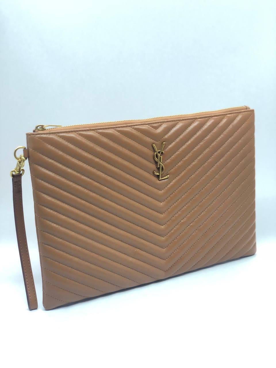 YSL CLUTCH KAHVE