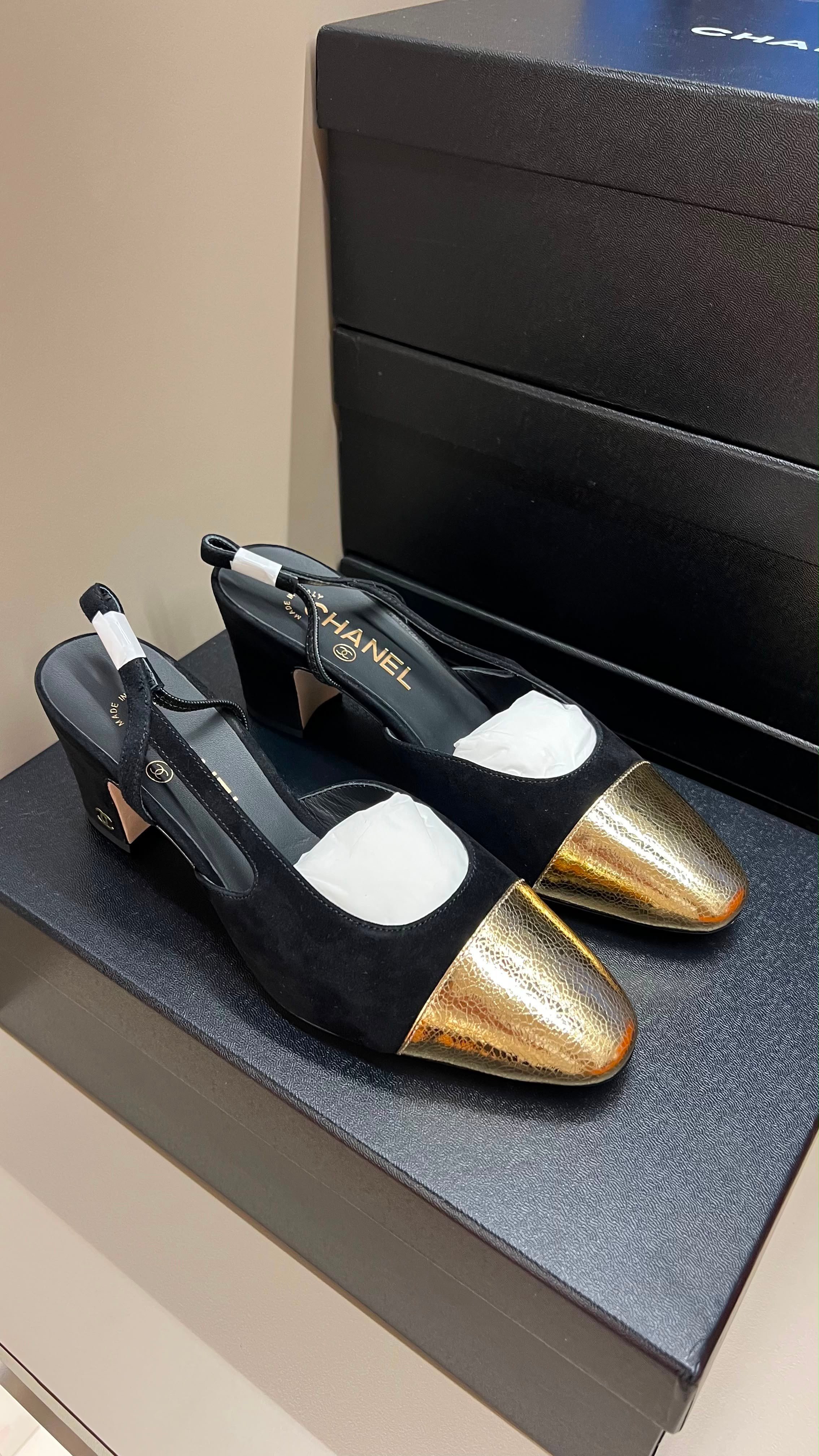 CHNL BALERİAN SUEDE GOLD SLİNGBACK (HEMEN TESLİM)