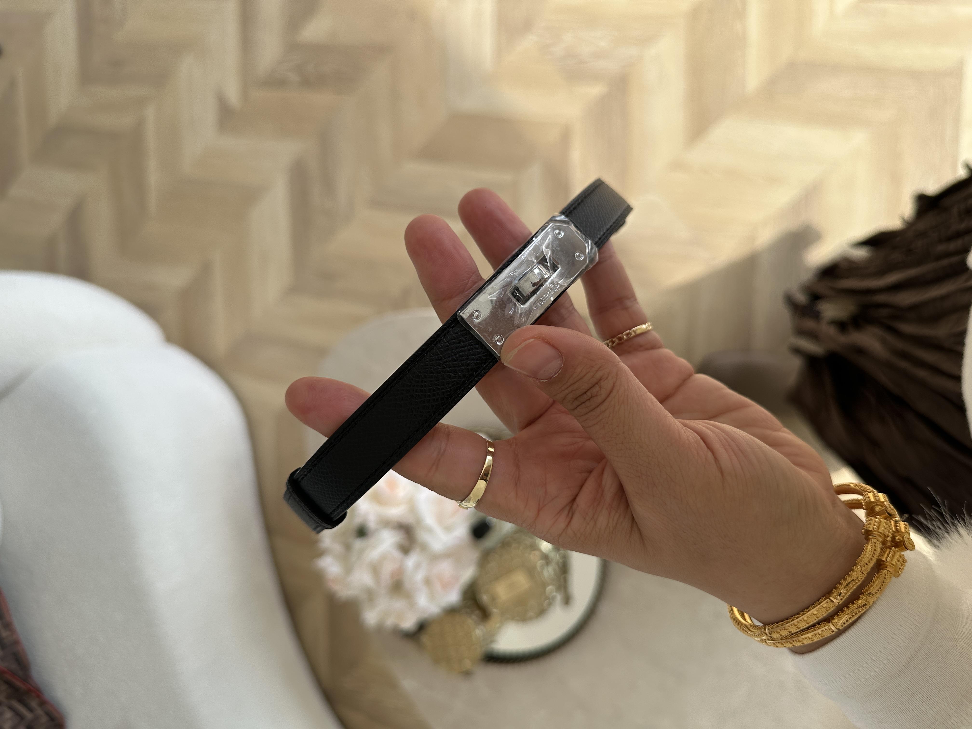 HERMES DERİ KEMER SİYAH/SİLVER