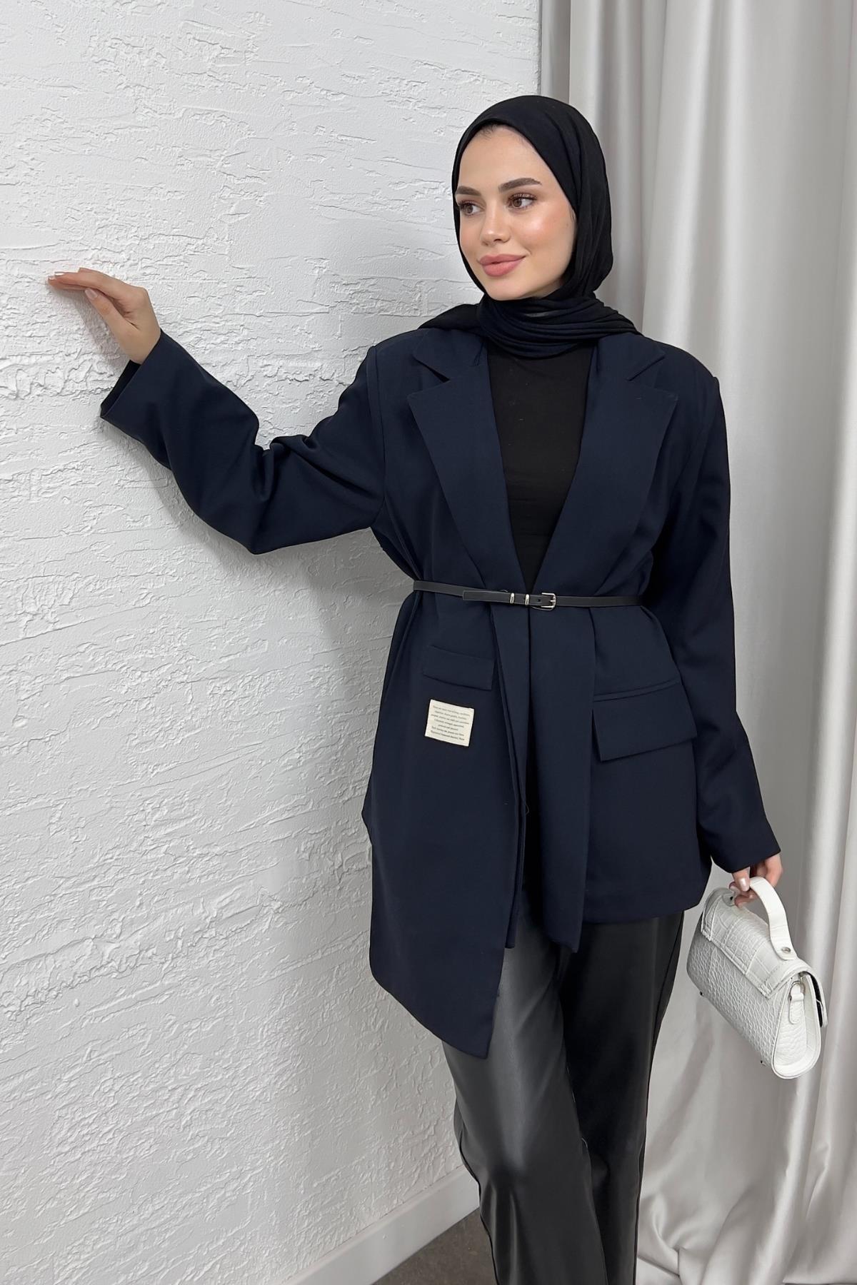 CEKETKemerli Blazer Ceket 6015 Lacivert