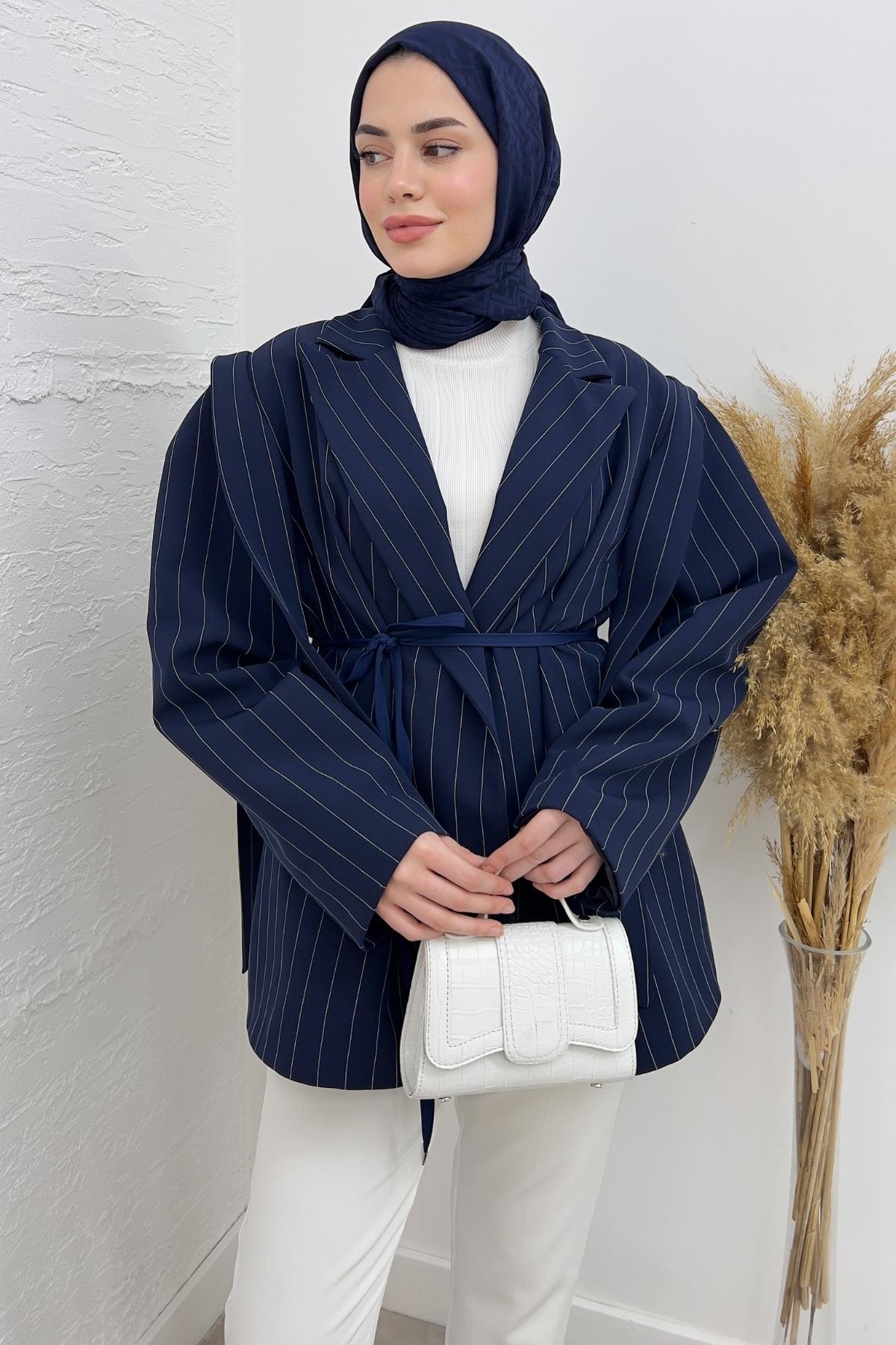 CEKETLinda Çizgili Blazer Ceket 06039 Lacivert
