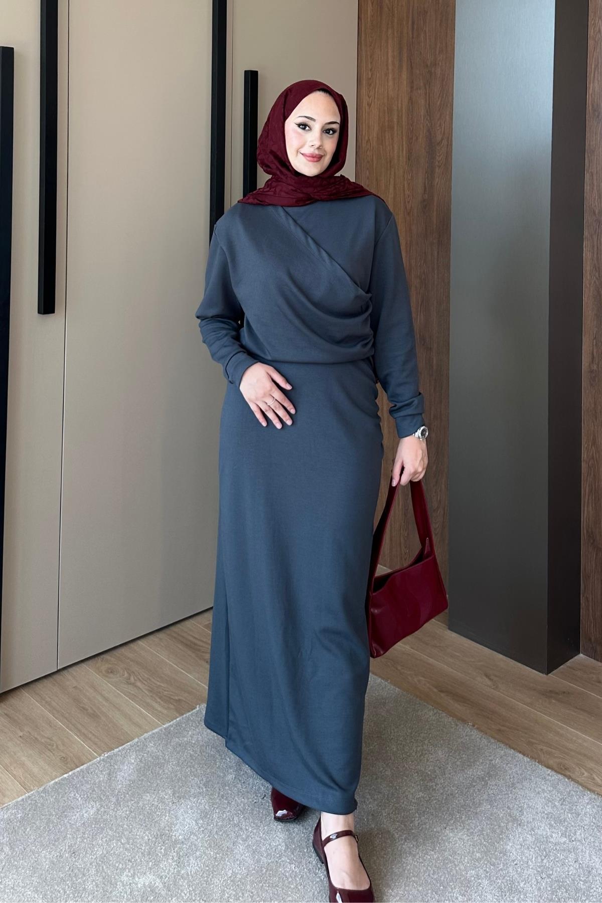 ELBİSEOysho Büzgülü Elbise 1108 Antrasit