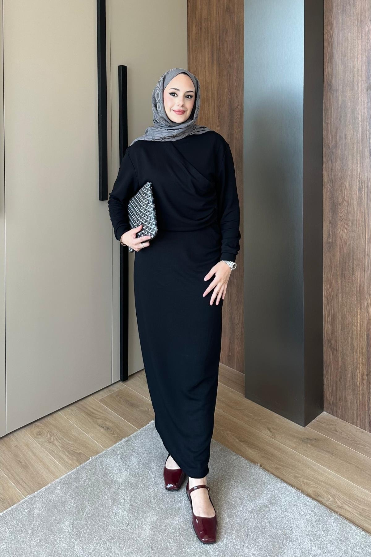 ELBİSEOysho Büzgülü Elbise 1108 Siyah