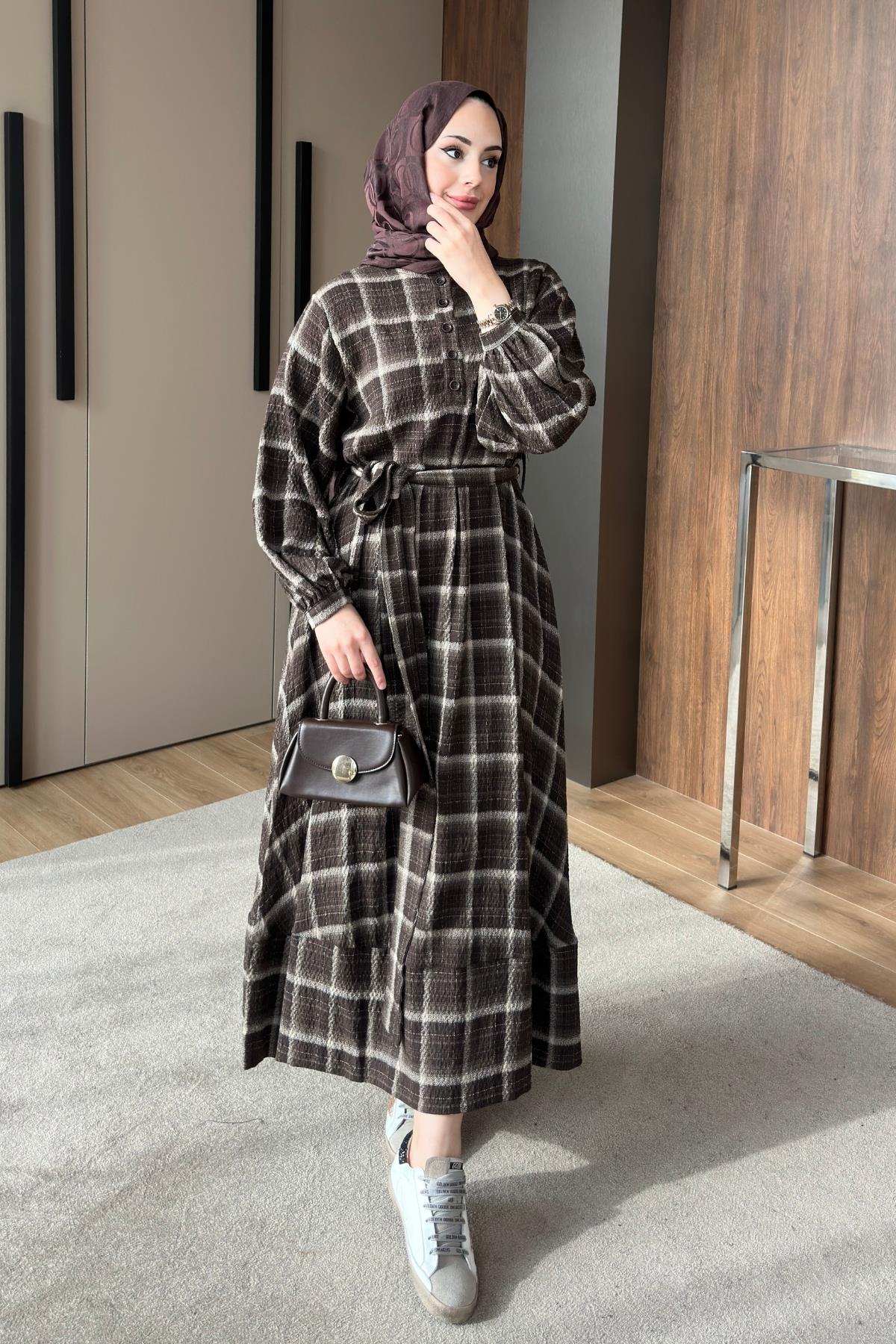 ELBİSEZra Model Elbise 1051 Kahve