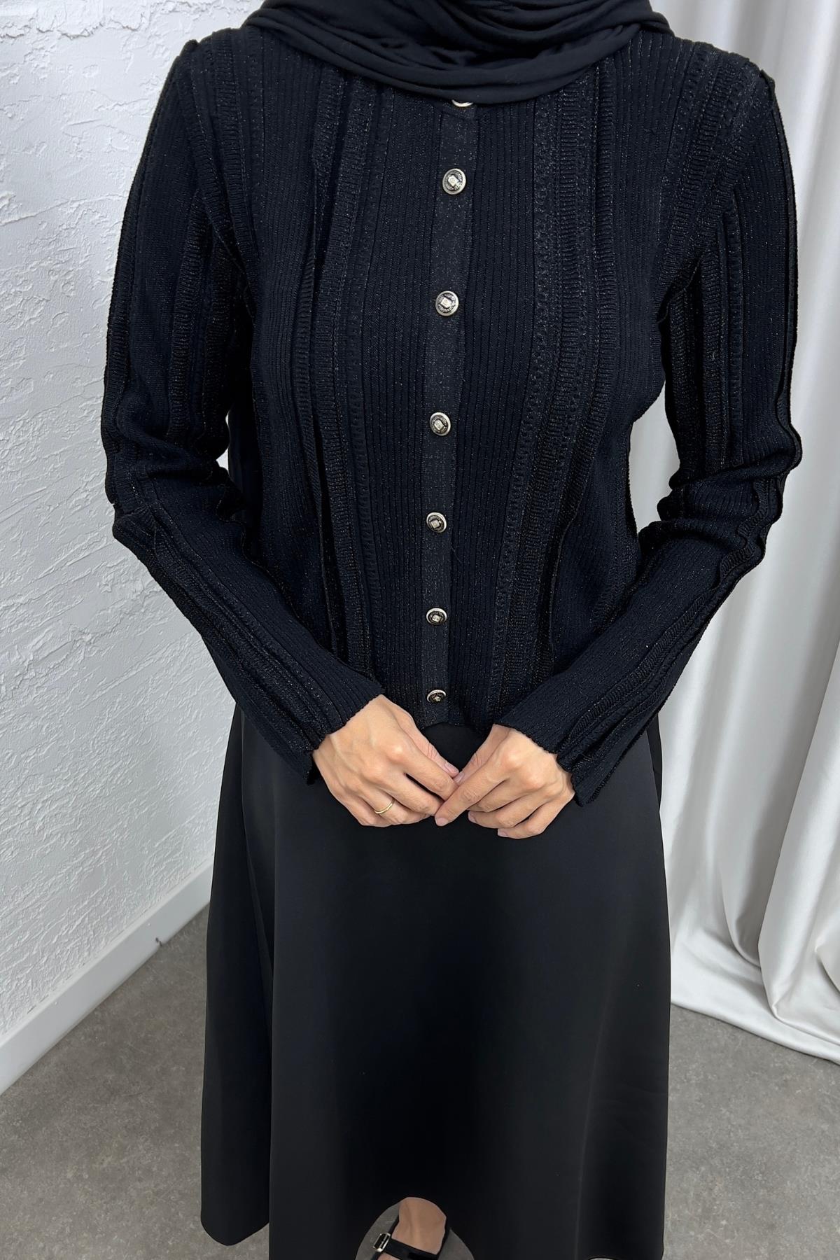 HIRKABüzgü Detaylı Hırka Siyah 24597