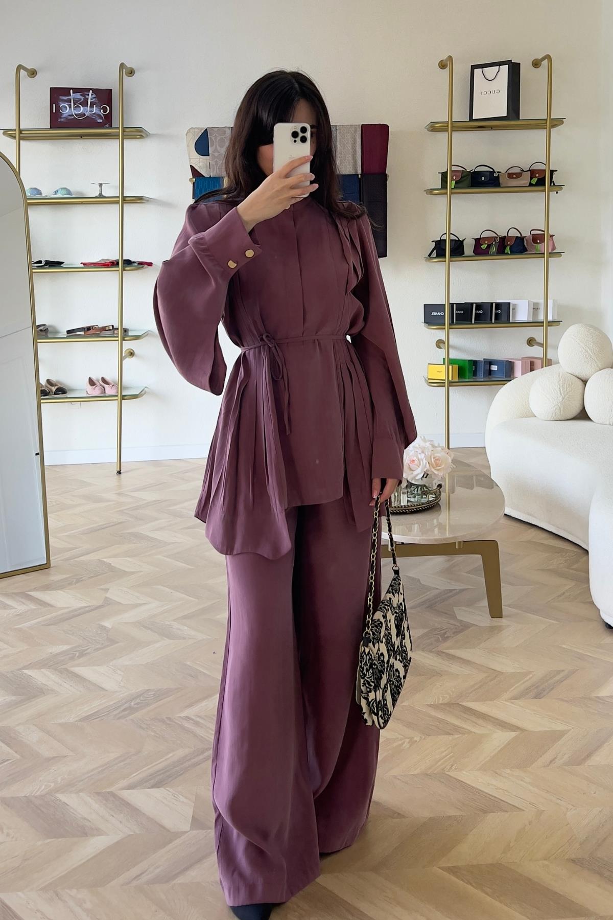 TAKIMAsimetrik Pantolonlu Takım Bordo1090 