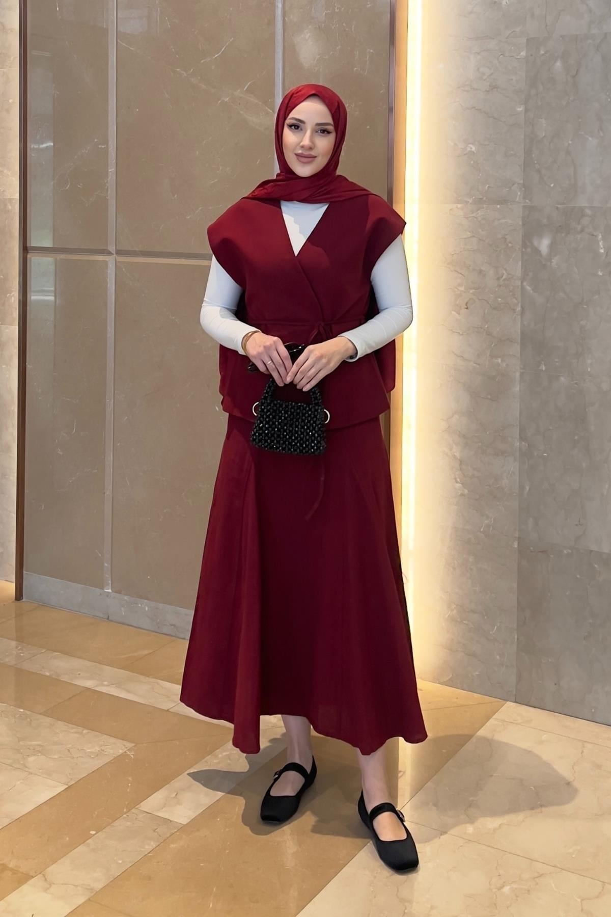 TAKIMKeten Yelek Etekli Takım 02125 Bordo