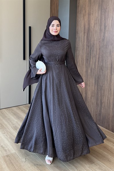 ELBİSETaşlı Elbise 1205 Kahverengi