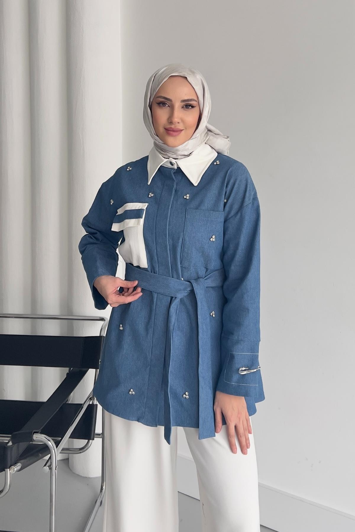 CEKETCep Detaylı Denim Ceket 1068 Açık Mavi