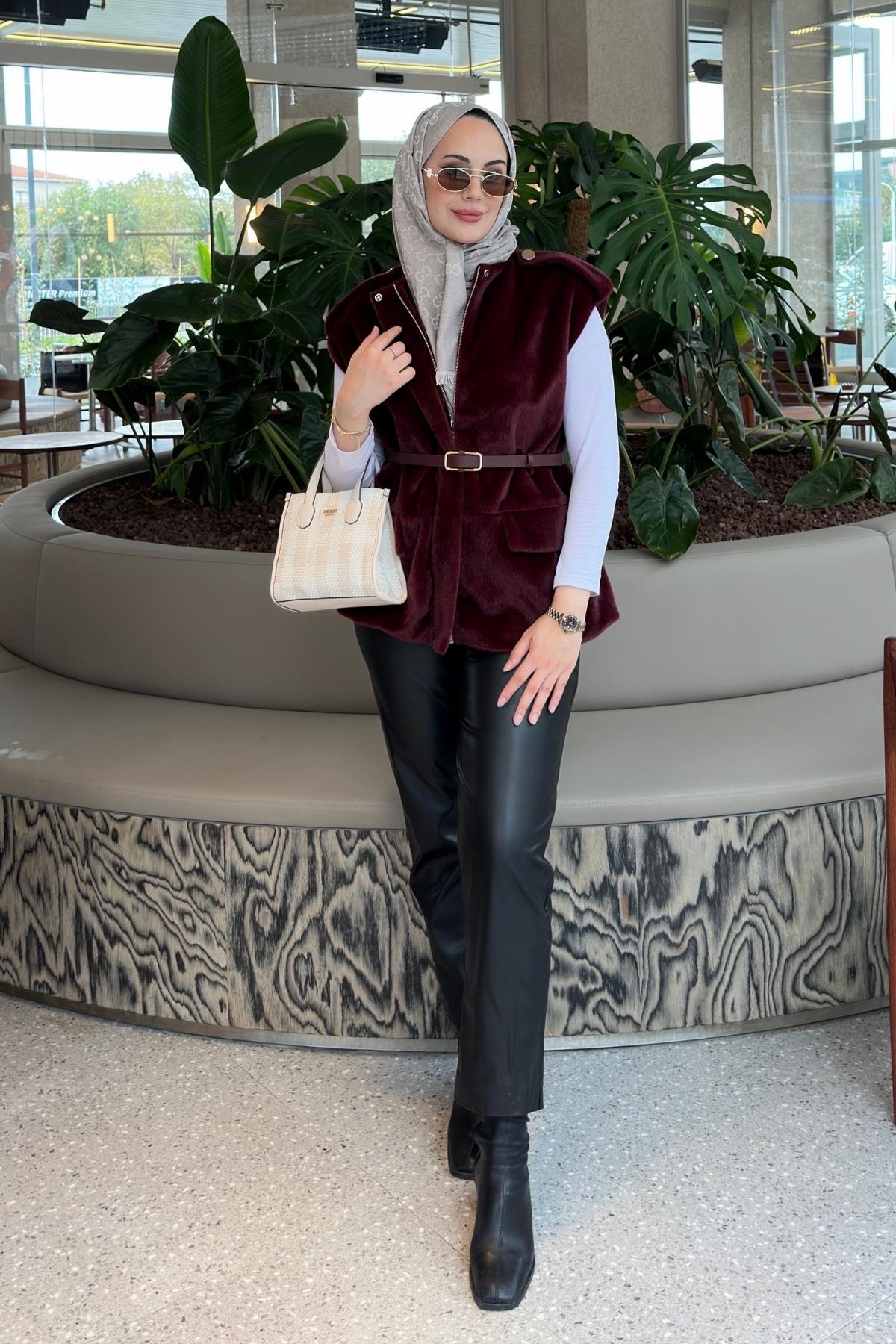 CEKETFox Yelek Kemerli 1142 Bordo